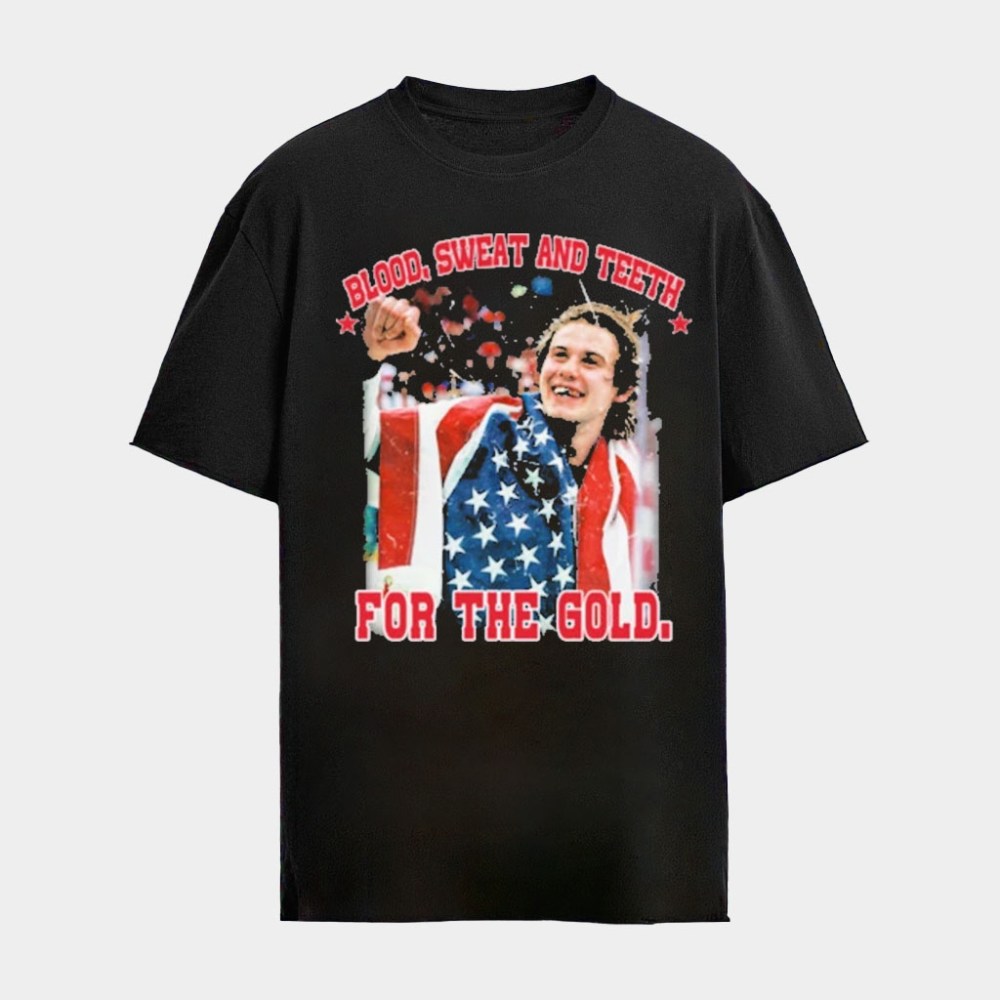 Jack Hughes Shirt USA Hockey Gold Medal Merch Blood Sweat And Teeth For The Gold T-Shirt For Fan