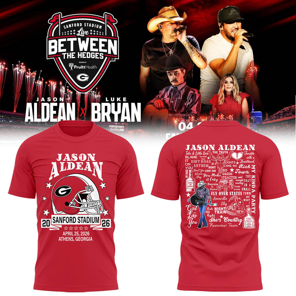 Jason Aldean x Luke Bryan Between The Hedges T-Shirt Music Concert Merch Georgia Bulldogs Gear