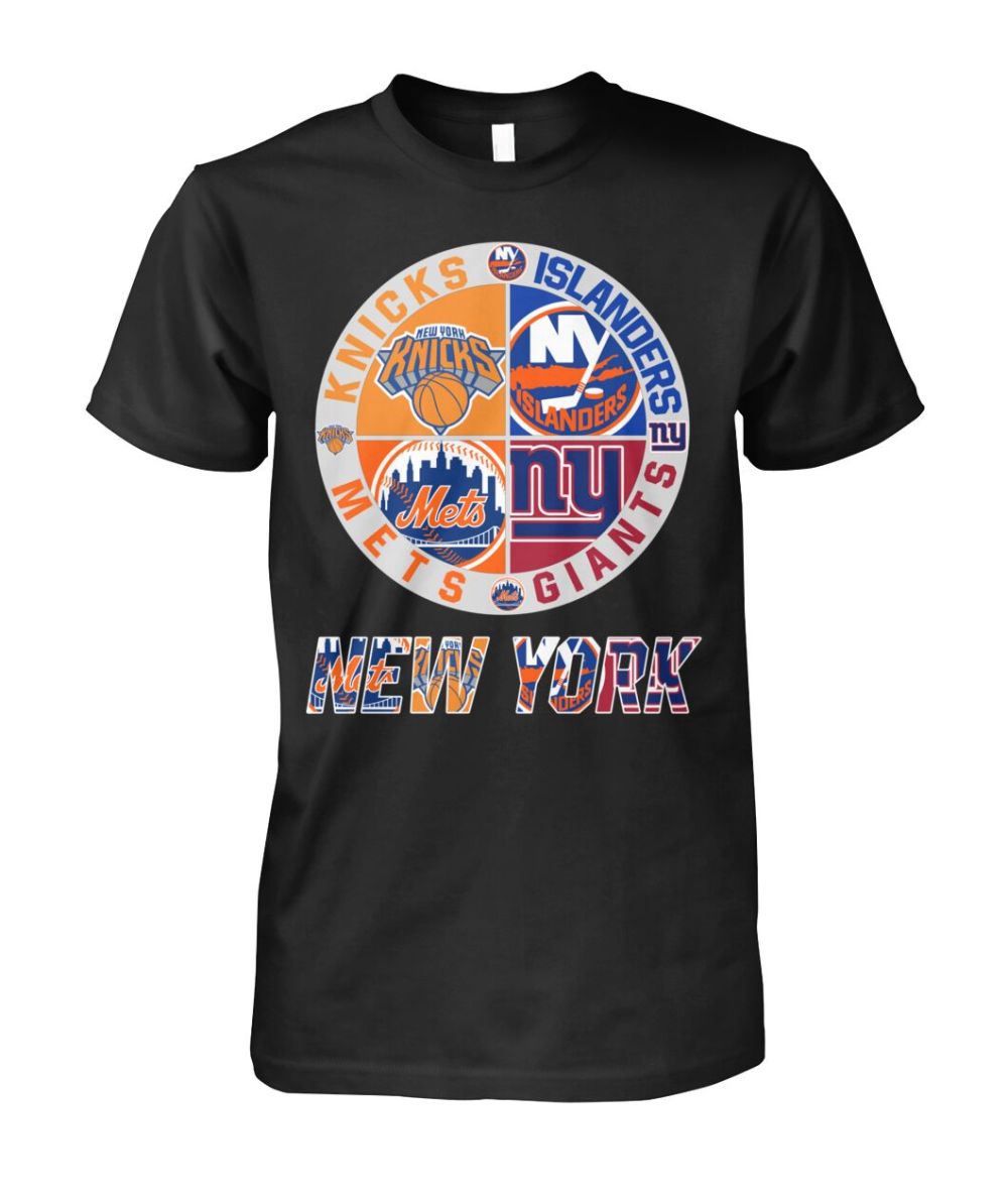 Kicks Islanders Mets Giants T-Shirt New York Sports Team Mashup Logo Clothing Line Fan Gift Idea
