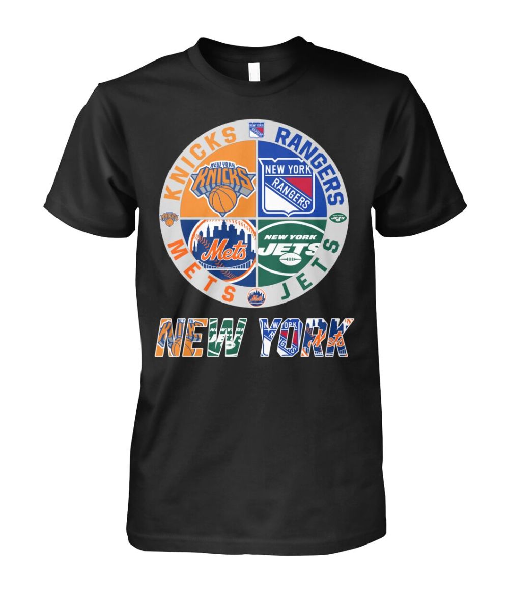 Kicks Rangers Jets Mets T-Shirt New York Sports Team Mashup Logo Merch Father's Day Gift