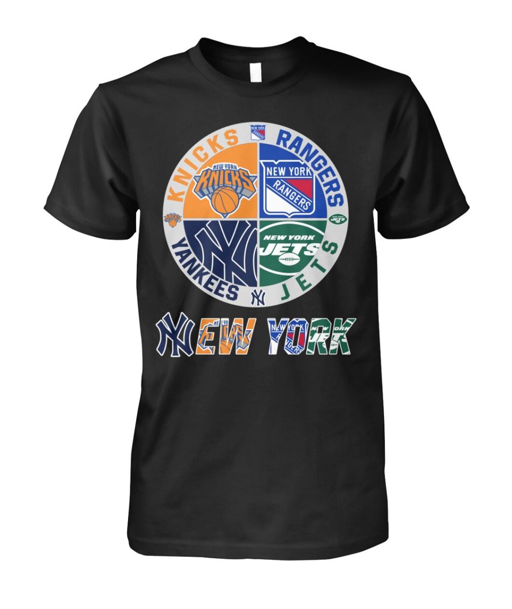 Knicks Rangers Yankees Jets T-Shirt New York Sports Team Mashup Logo Clothes Great Gift For Brothers