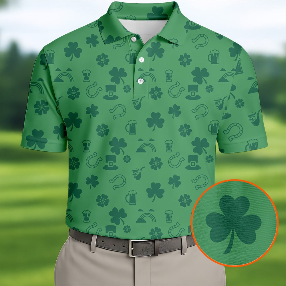 Leprechaun Hat Shamrock Beer Golf Polo Shirt Best Golf Attire Father's Day Gift For Men