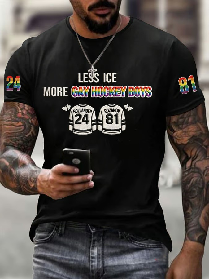 Less ICE More Gay Hockey Boys T-Shirt LGBT Support Apparel Hockey Couple Gift