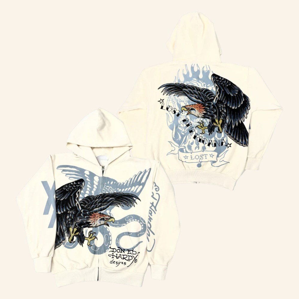 Machine Gun Kelly Merch Eagle Zip Hoodie MGK x Ed Hardy Hoodie Gifts For Friends