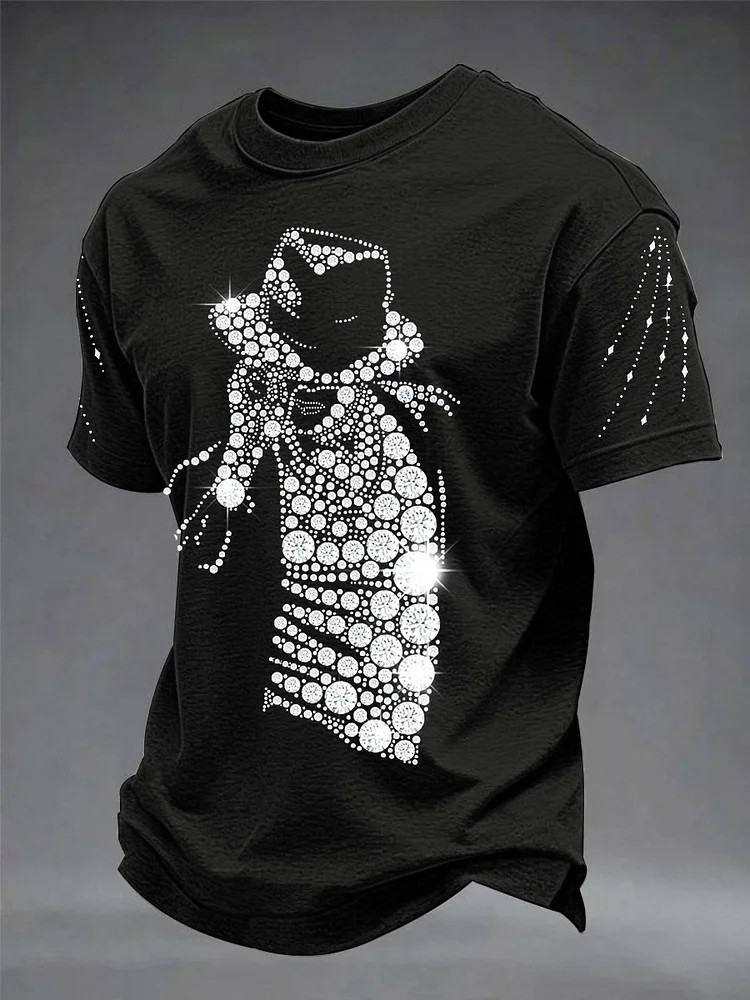 Michael Jackson Crystal Rhinestone T-Shirt King of Pop Diamond Sparkle Clothing MJ Fans Gift