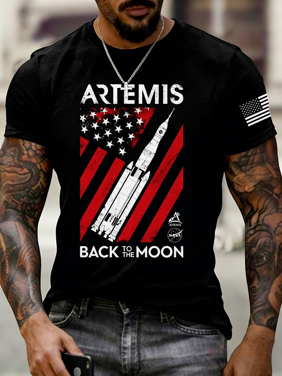 NASA Artemis Word Art T-Shirt Around The Moon And Back Apparel Lunar Mission Gift