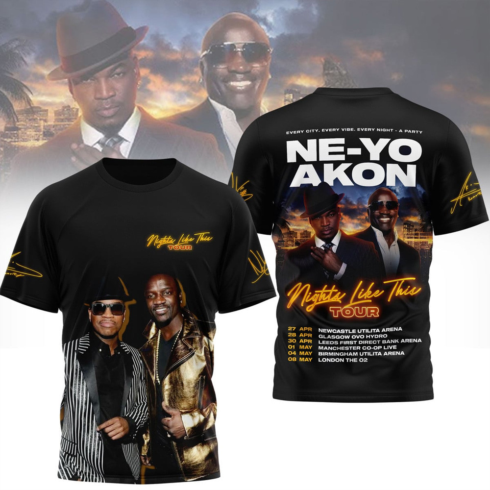 NE-YO And Akon Nights Like This Tour T-Shirt Fan Merch Gift Ideas For Husband