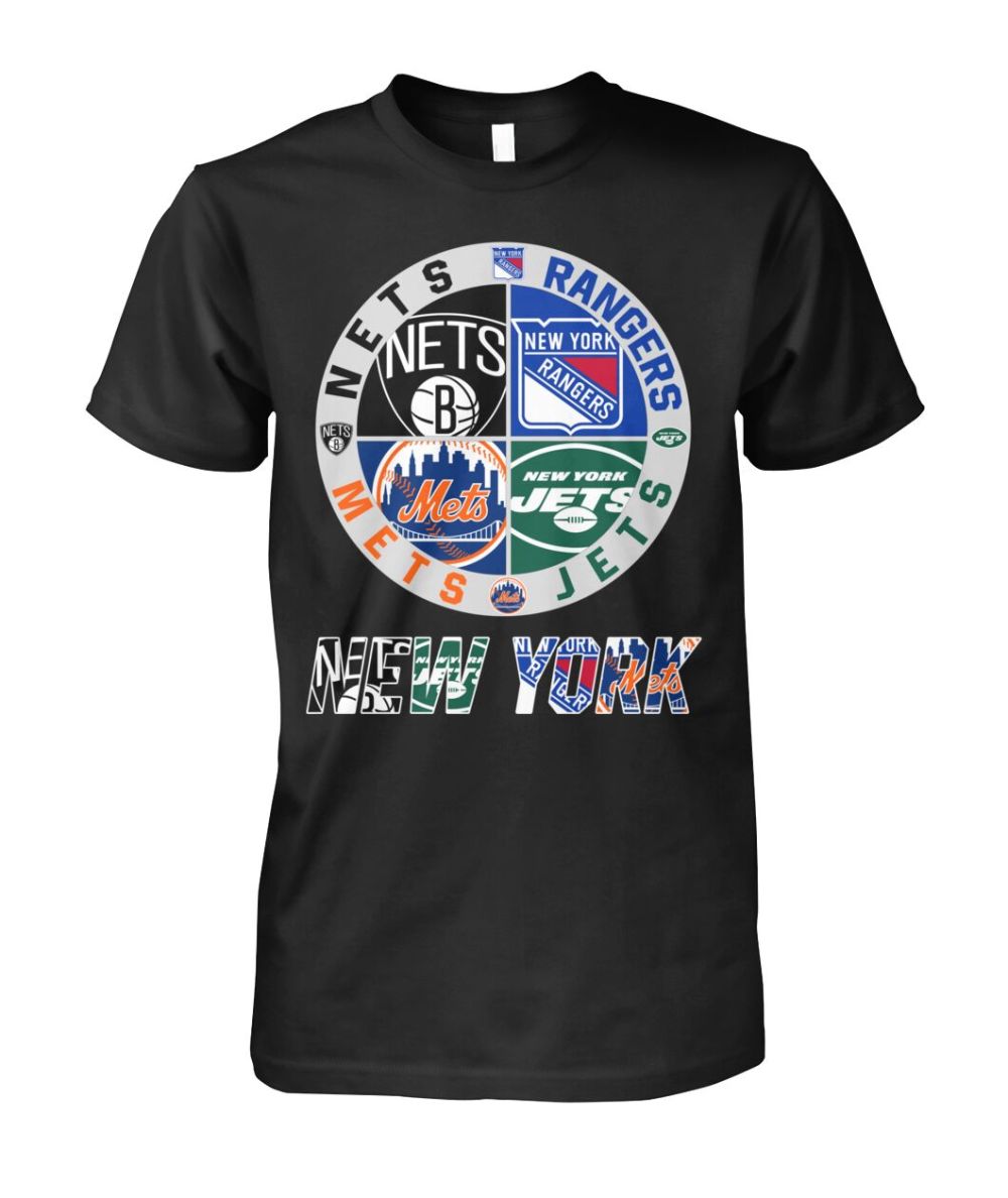 New York Sports Team Mashup Logo T-Shirt Nets Rangers Mets Jerts Shirt Game Day Gift For Sport Fans