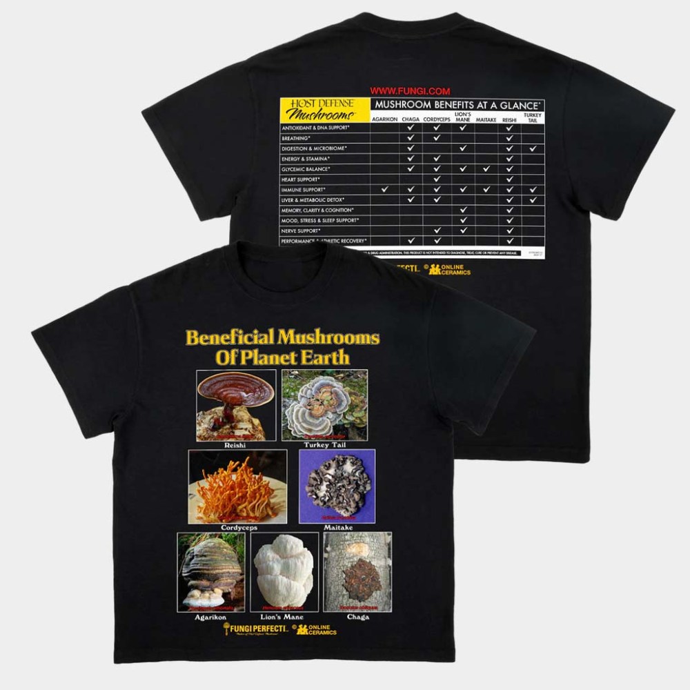 Online Ceramics Merch Beneficial Mushrooms Of Planet Earth Black T-Shirt Present For Dad