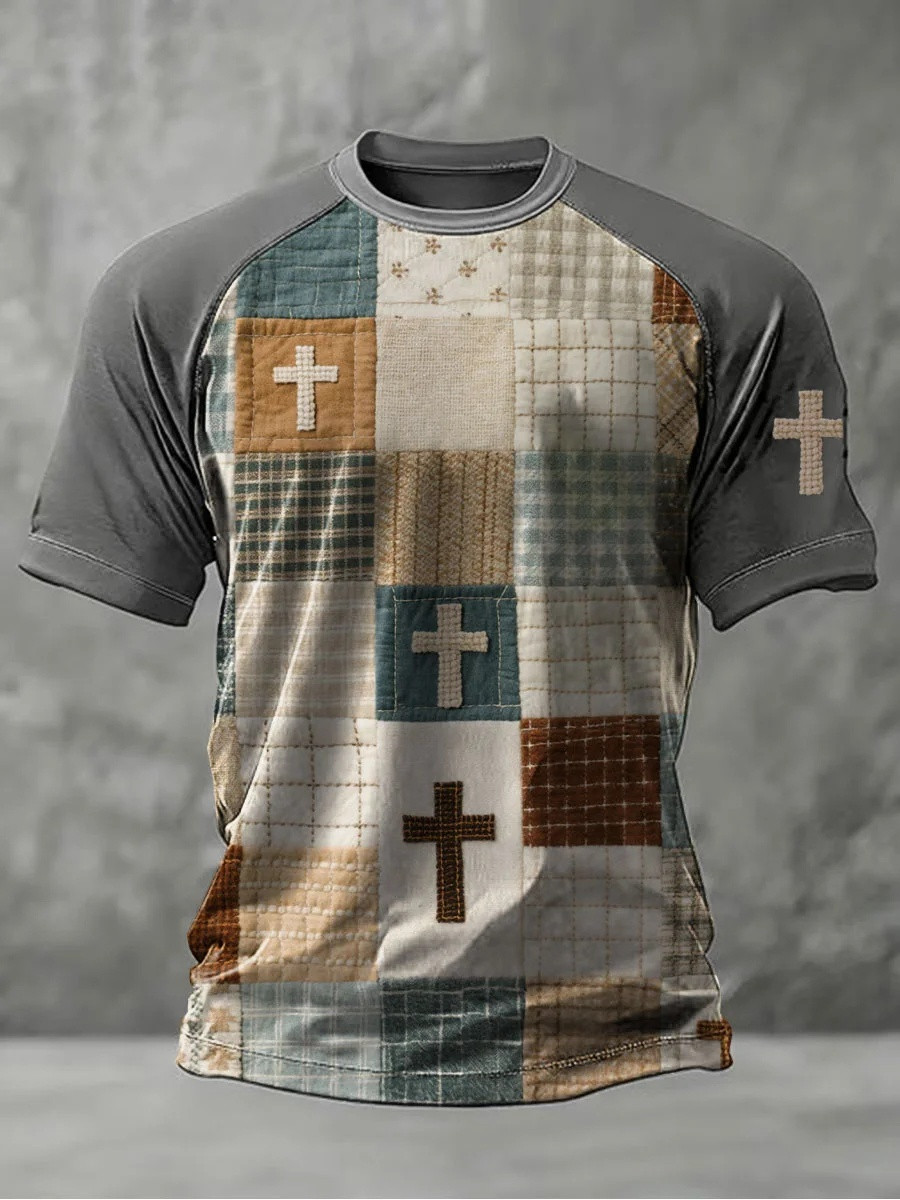Patchwork Faith Jesus Christian Graphic T-Shirt Men Apparel Tees Best Gift For Believers