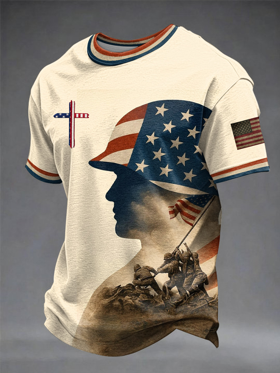 Patriotic Soldier T-Shirt Veteran Cross American Flag Clothing Gift For Veteran