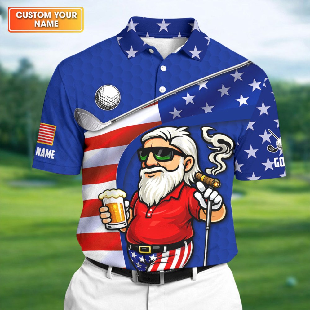 Personalized Golf And Beer Patriotic Man Golf Ball Pattern 4th Of July Polo Shirt Best Golf Merch Cool Present For Father
