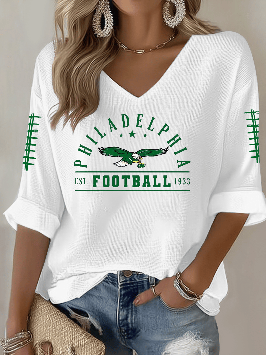 Philadelphia Football Game Day Long Sleeve V-Neck T-Shirt Eagles Super Bowl Merch Mom Gifts