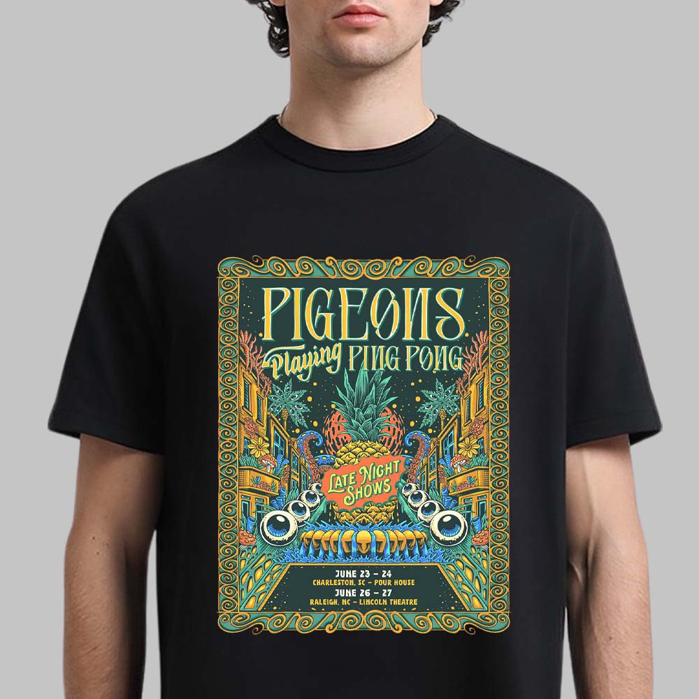Pigeons Playing Ping Pong Late Night Shows 2026 T-Shirt Music Fan Merch Father's Day Gift