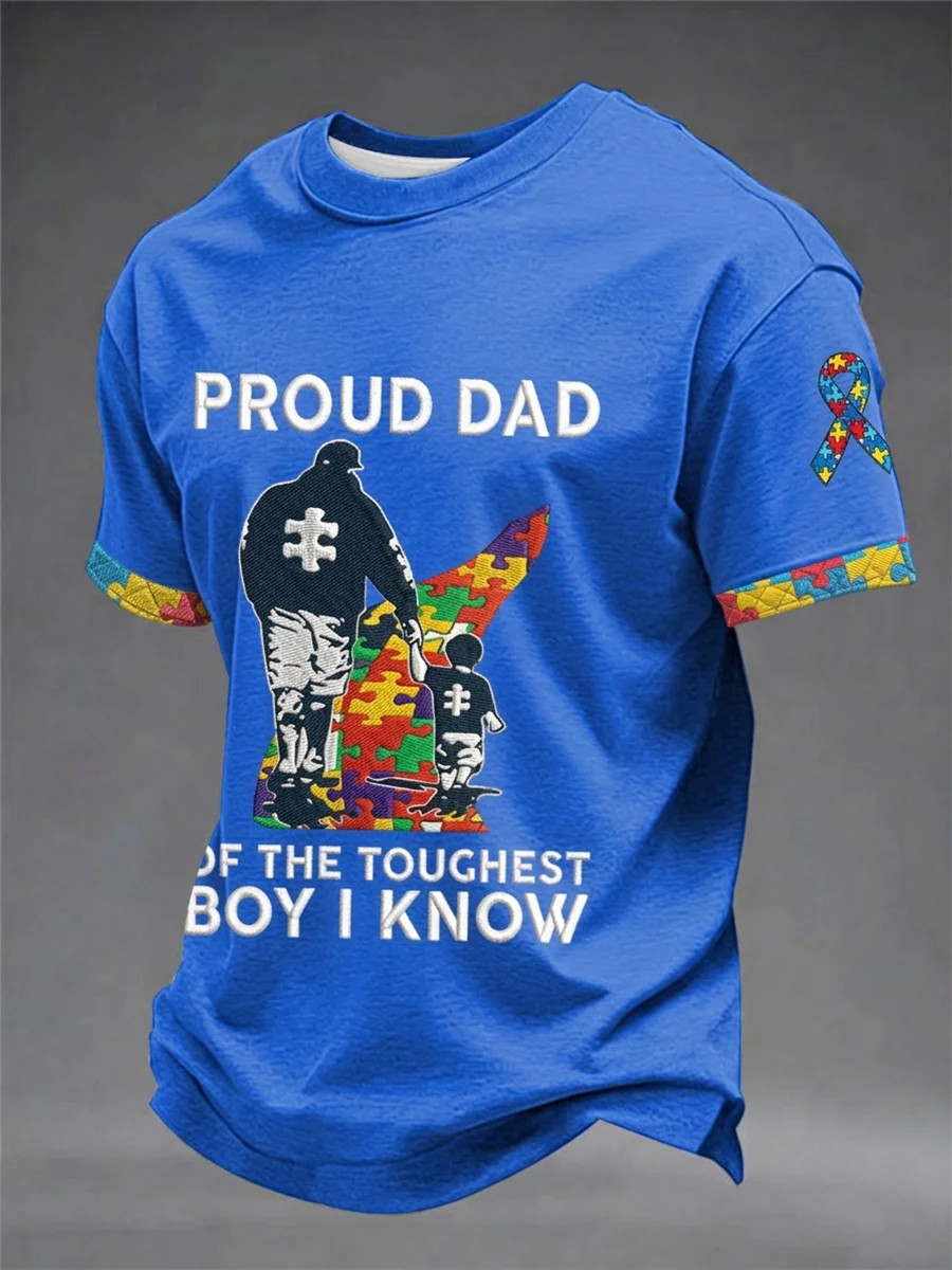Proud Dad Of The Toughest Boy I Know T-Shirt Autism Awareness Clothing Gift Ideas For Men