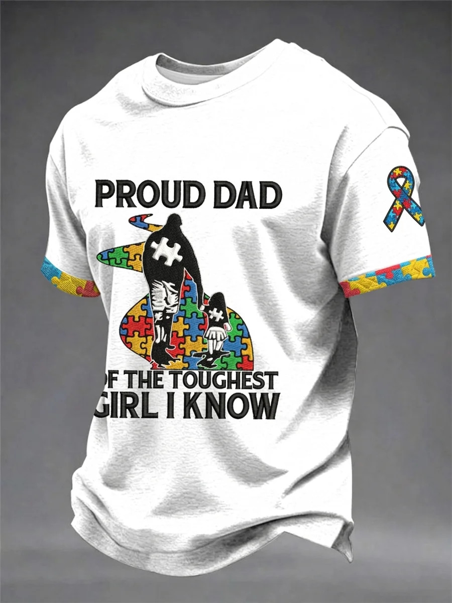 Proud Dad of the Toughest Girl I Know T-Shirt Puzzle Pieces Autism Awareness Merch Gift Ideas