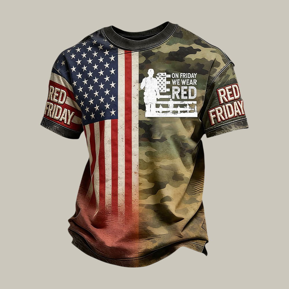 RED Friday American Flag T-Shirt Remember Everyone Deployed Clothes Present For Husband