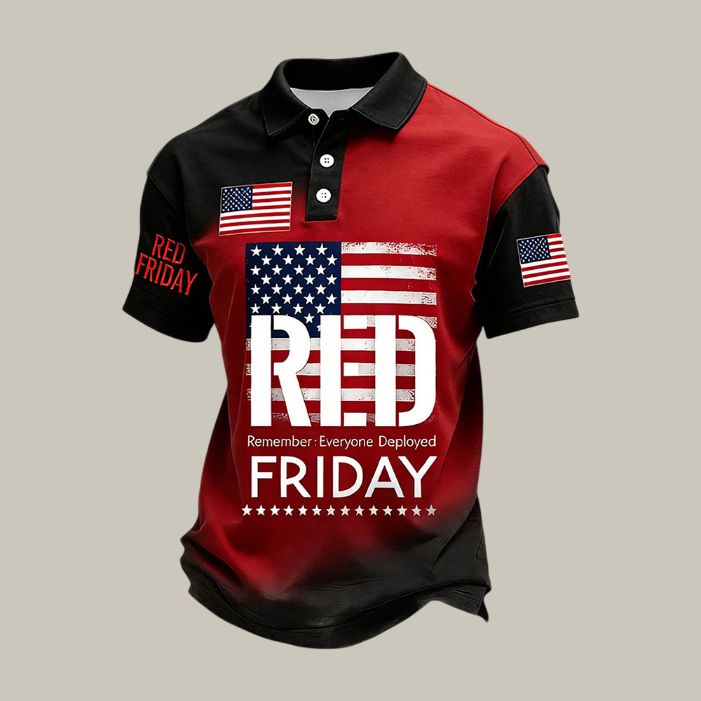 RED Friday Remember Everyone Deployed Polo Shirt American Flag Apparel Present For Him