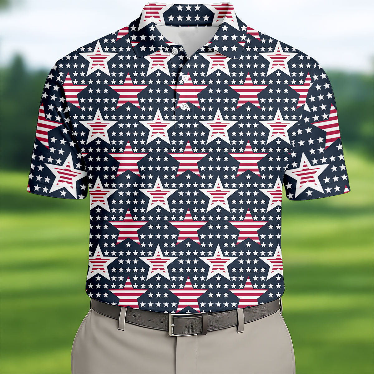 Red And White Stripe Stars Seamless Pattern Polo Shirt Mens Clothing Father's Day Present Ideas
