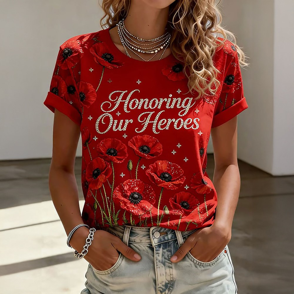 Red Friday Honoring Our Heroes Poppy Flower T-Shirt Red Friday Clothes Present For Wife