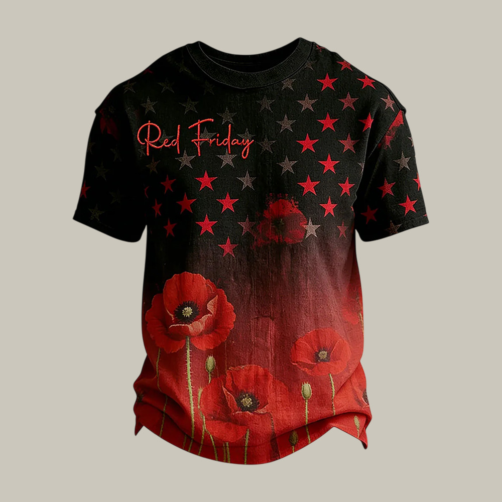 Red Friday Poppy Flower T-Shirt American Flag Remember Everyone Deployed Shirt Gift Idea