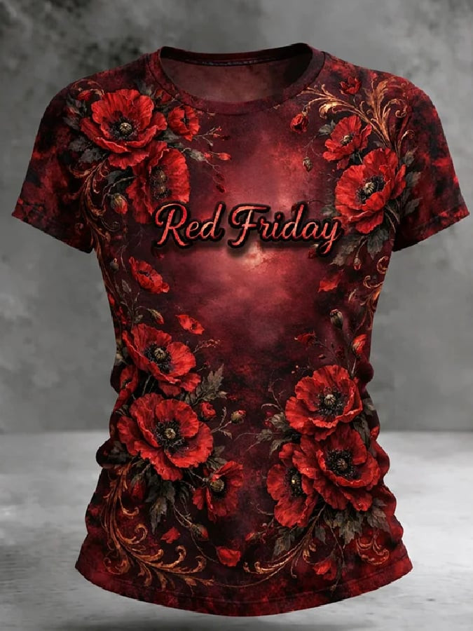 Red Friday T-Shirt Floral Remember Everyone Deployed Clothing Gift For Veterans