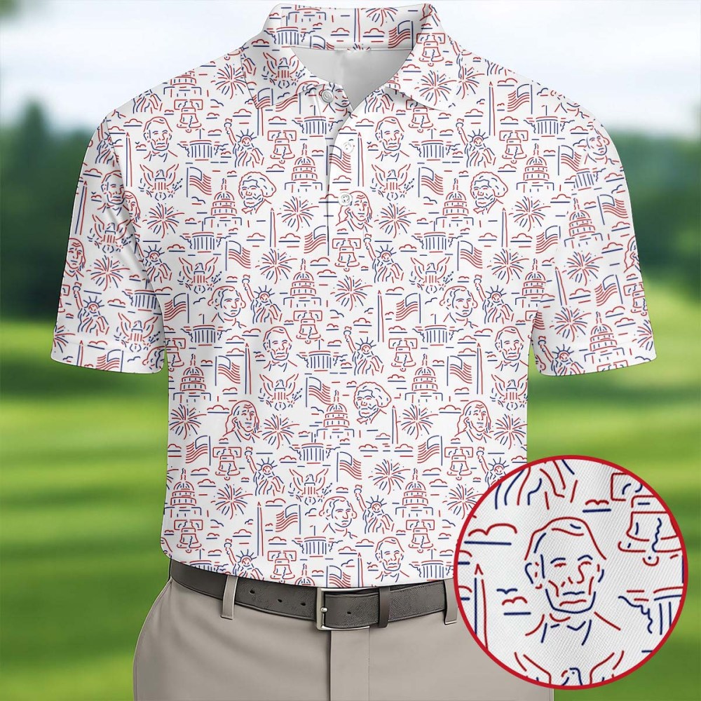 Red White Blue Outlined Polo Shirt Men's Apparel Father's Day Gift Ideas