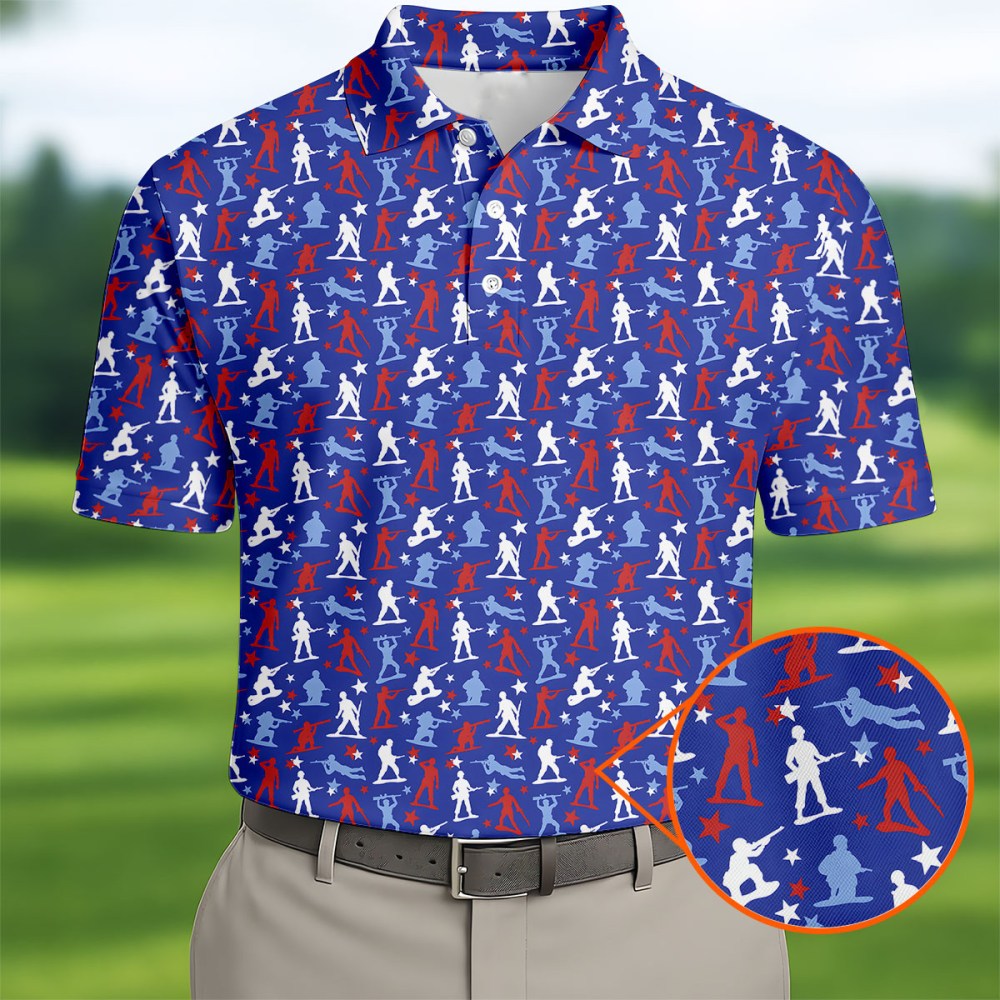 Red White Blue Soldier Pose Polo Shirt Mens Clothing Gifts For Brother