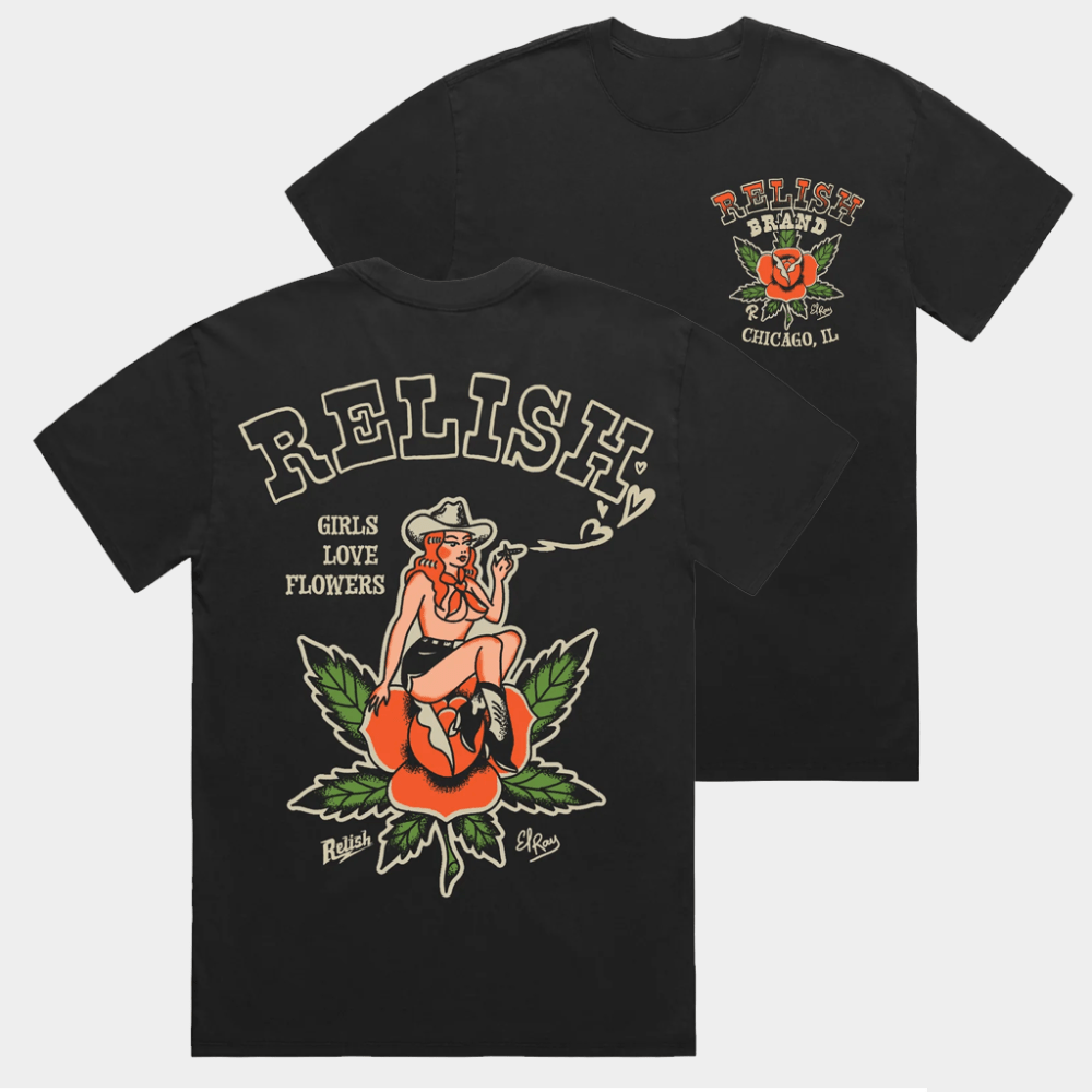 Relish Brand Merch Girls Love Flowers X El Ray Collab 2026 Black T-Shirt Gifts For Her