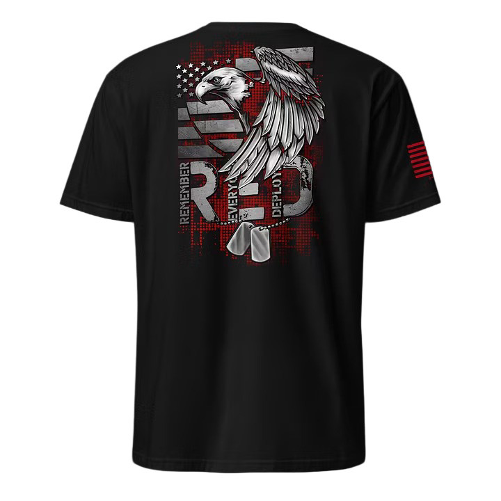 Remember Everyone Deployed Dog Tags T-Shirt Eagle American Military Flag Merch Gift Ideas
