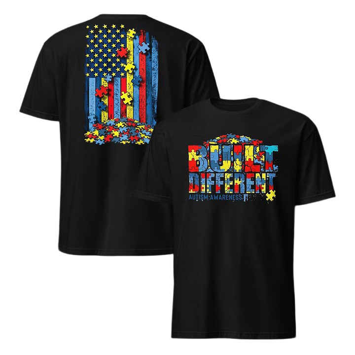 Retro Autism Awareness T-Shirt Puzzle Ribbon American Flag Clothing Unique Gift Ideas
