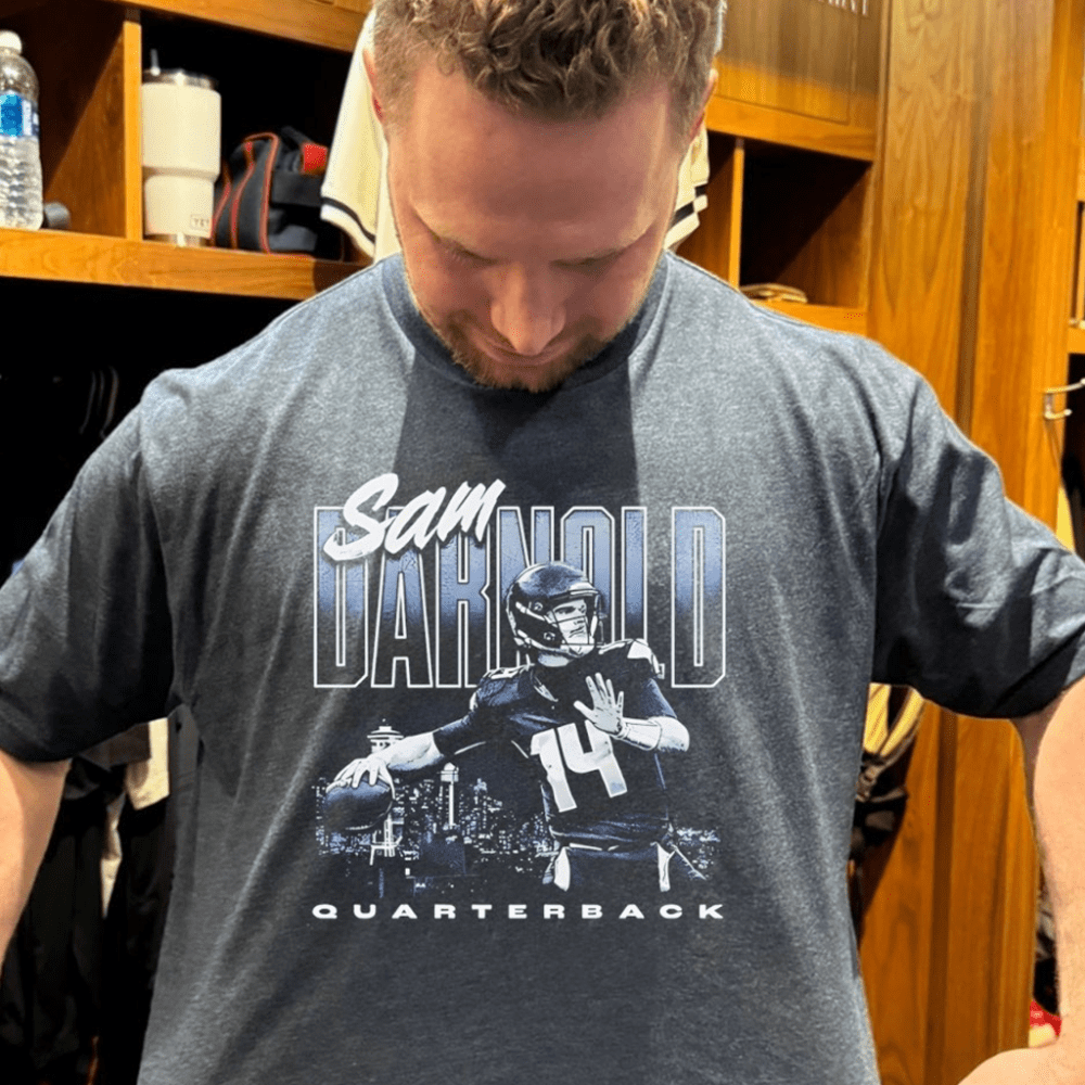 Sam Darnold Seattle Football Quarterback Bitmap Graphic Retro Shirt Seahawks Clothing