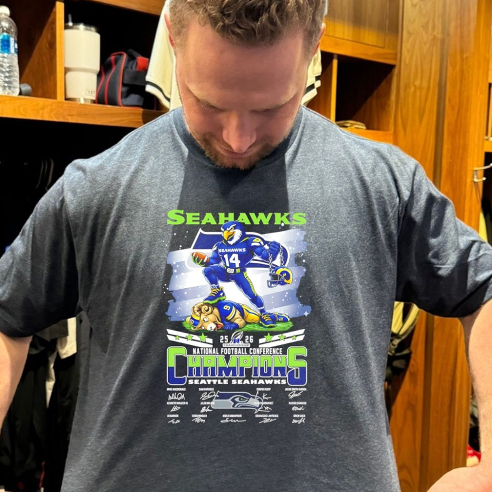 Seahawks Beat Rams 2025 NFC Champions Mascot Signatures Shirt Fan Apparel Brother Gifts