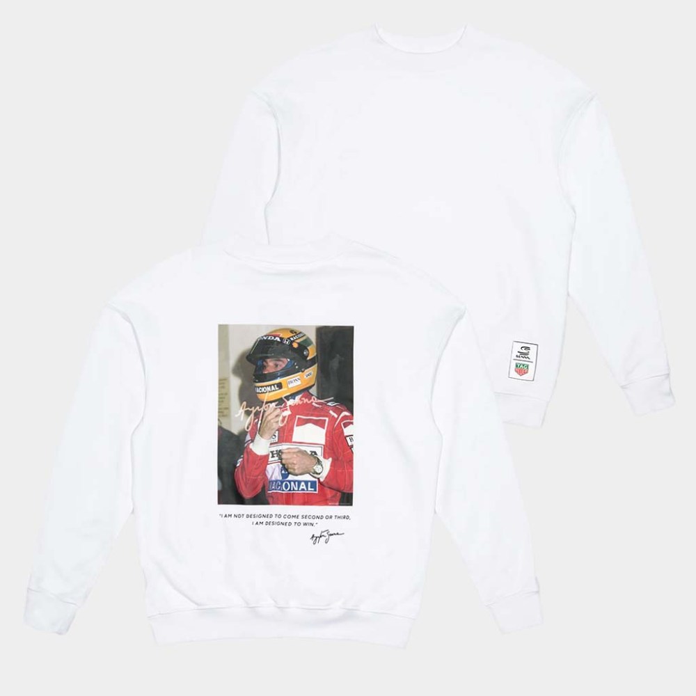 Senna Merch Tag Heuer X Senna Badge Sweatshirt White Gifts For Racing Lovers