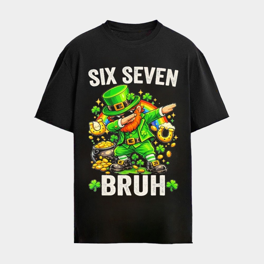 Six Seven Bruh Meme T-Shirt Leprechaun Funny 67 Meme Shamrock St Patrick's Day Shirts