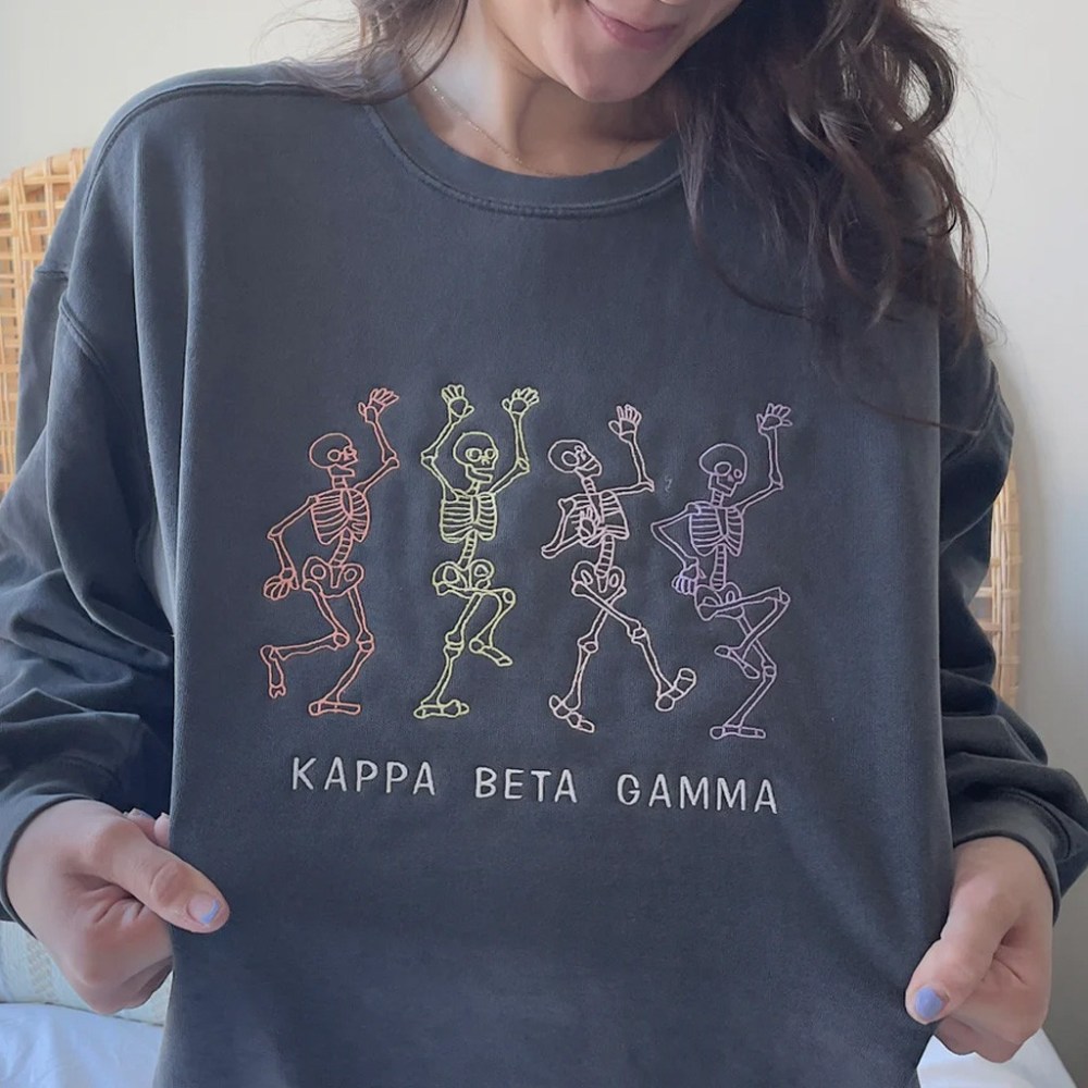 Sorority Merch Dancing Skeleton Crewneck Sweatshirt Embroidered Gift Ideas For Wife