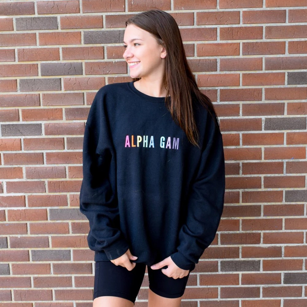 Sorority Merch Simple Rainbow Letters Sorority Sweatshirt Birthday Ideas For Her
