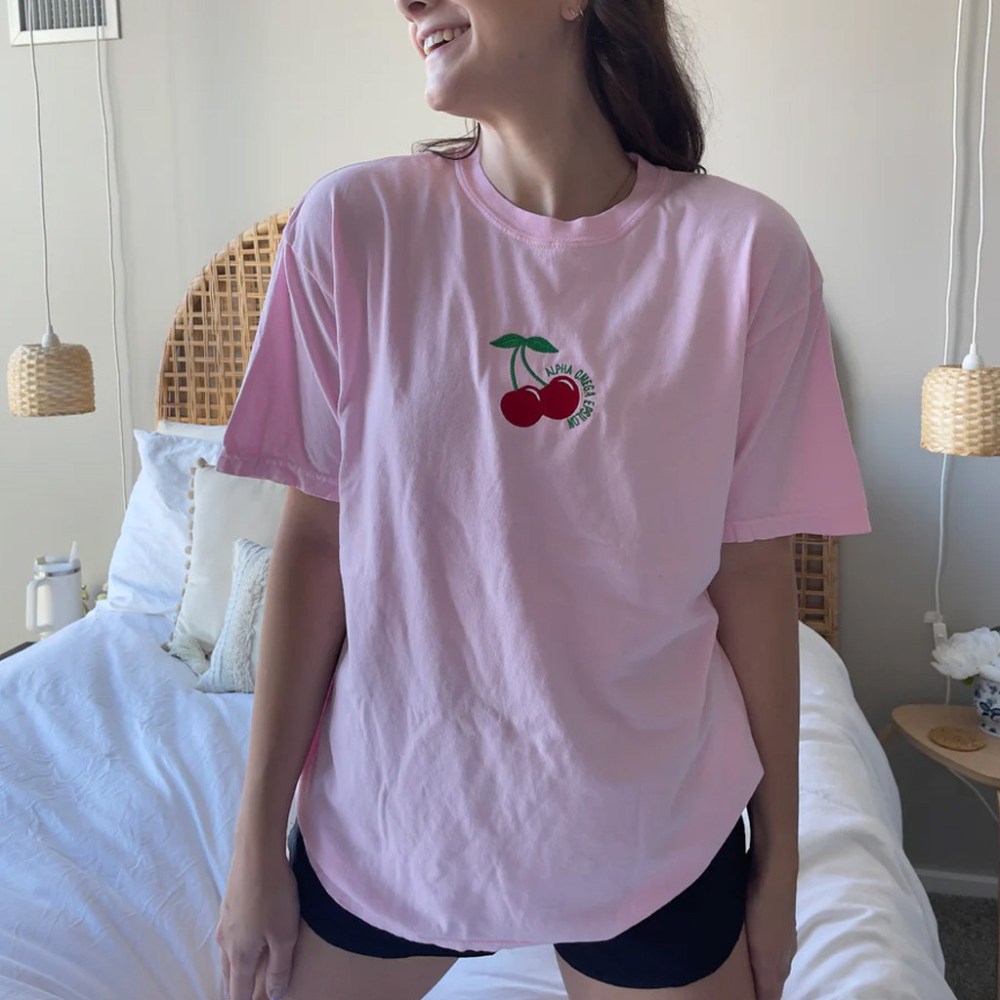 Sorority Merch Sweet Cherry Embroidered Sorority T-Shirt Present For Girlfriend