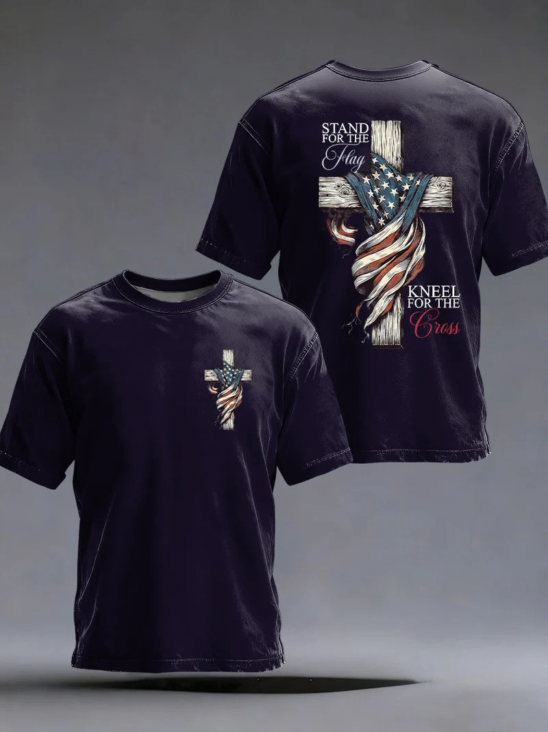 Stand For The Flag T-Shirt Kneel For The Cross Clothing Gift Ideas For Men