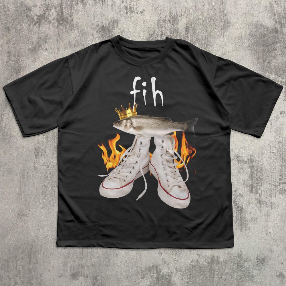 Surreal King Fish On Fire Sneakers T-Shirt Surreal Fih Fish Meme Clothing Gift For Men