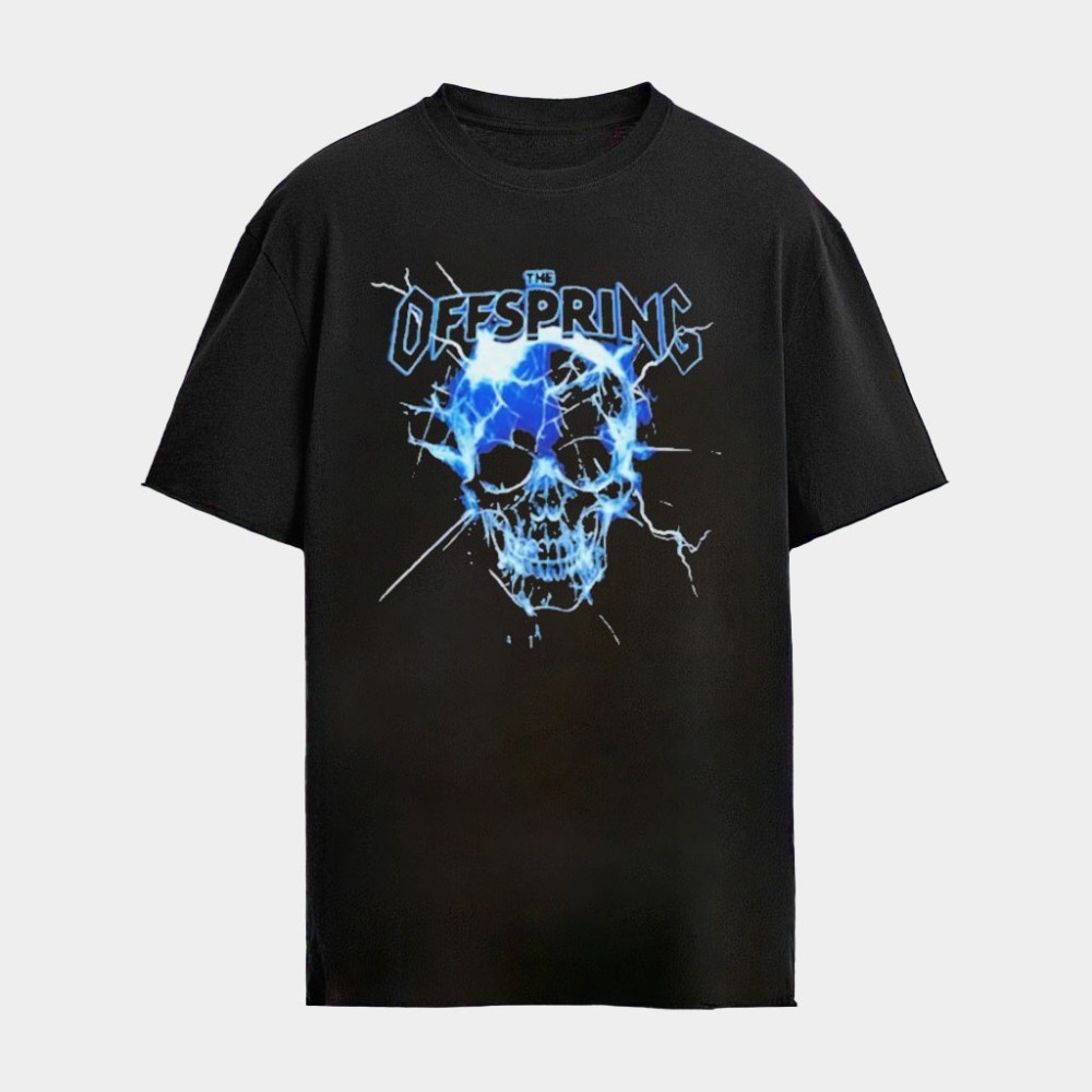 The Offspring Blue Crystal Skull Electric Lightning Heavy Metal Band Shirt Fan Apparel