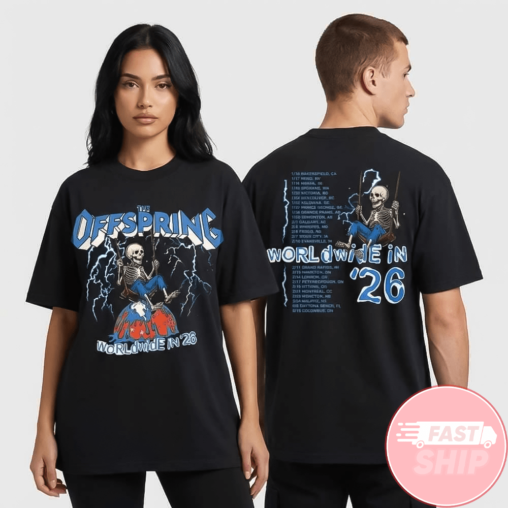 The Offspring Supercharged Worldwide Tour 2026 Swinging Skeleton T-Shirt Gifts For Fans