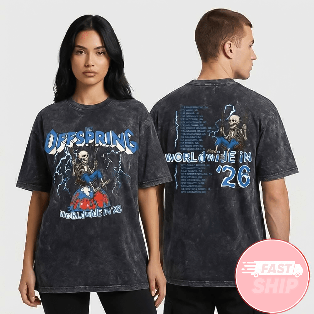 The Offspring Supercharged Worldwide Tour 2026 Swinging Skeleton Washed T-Shirt Gifts For BFF