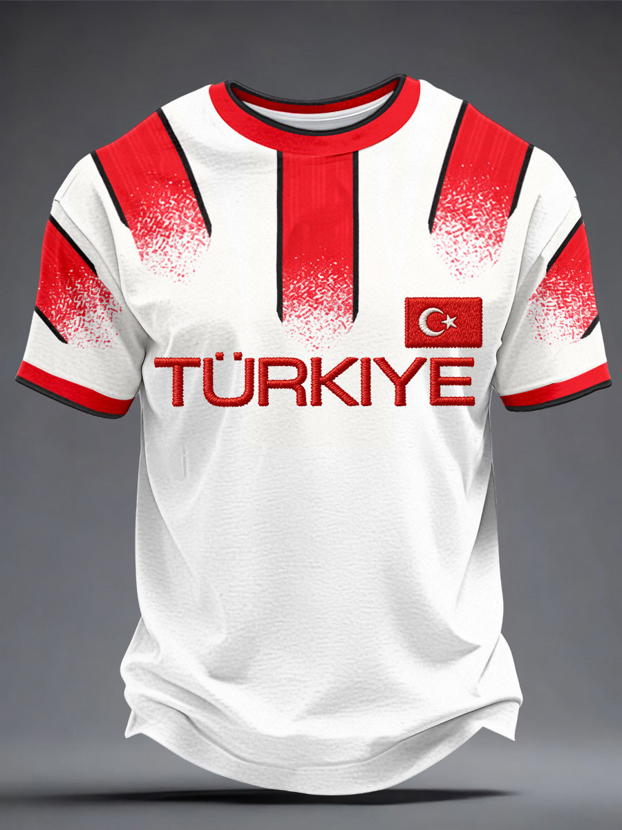 Turkiye Soccer T-Shirt Gradient Pattern Crescent Star National Flag Apparel Gift For WC Fans