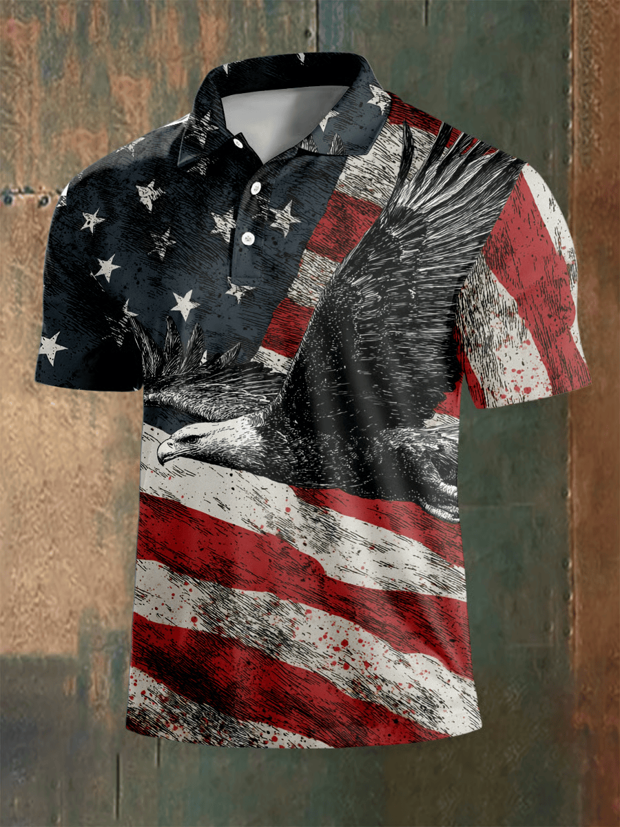 US Flag Bald Eagle Golf Polo Shirt Mens Patriotic Golf Shirts Good Golf Gifts For Dad