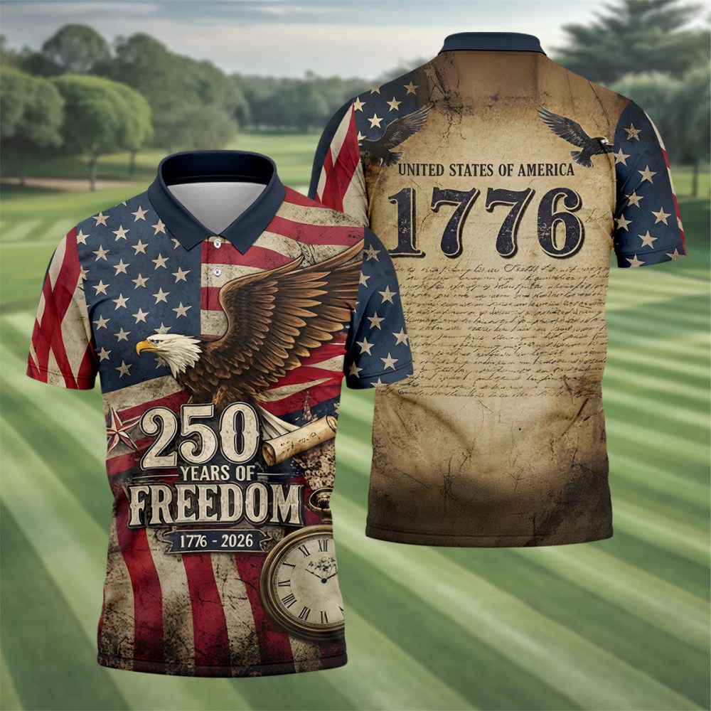 USA 250 Years Of Freedom Retro Golf Polo Shirt Patriotic Apparel Golf Gifts For Men