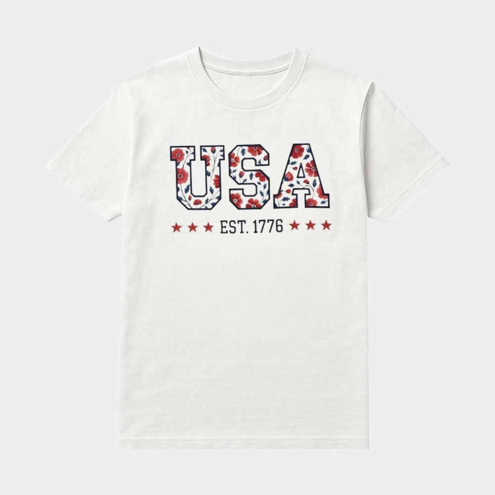 USA Est 1776 Floral Graphic Shirt Patriotic Apparel Gifts For 4th Of July Gifts For Her