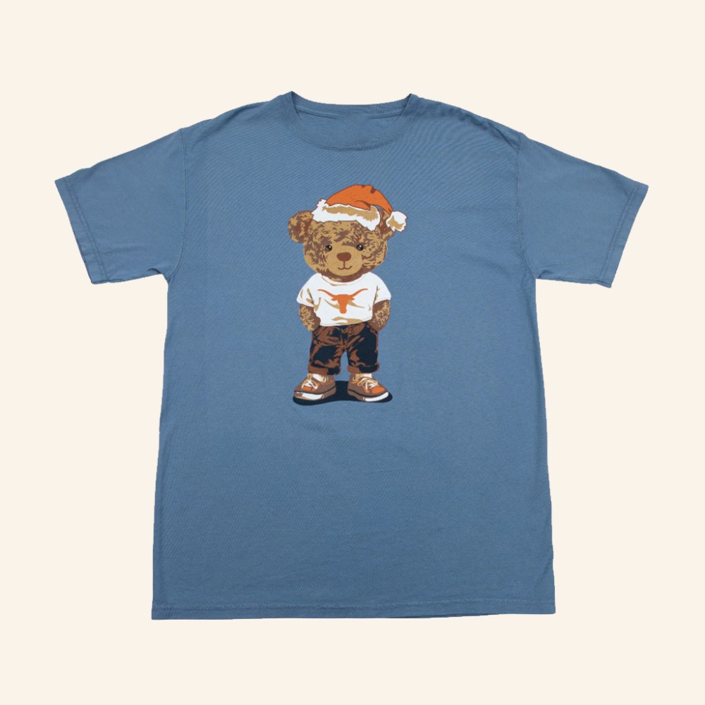 University Co Op Merch Texas Longhorns Santa Hat Bear T-Shirt Christmas Gift Ideas For Son