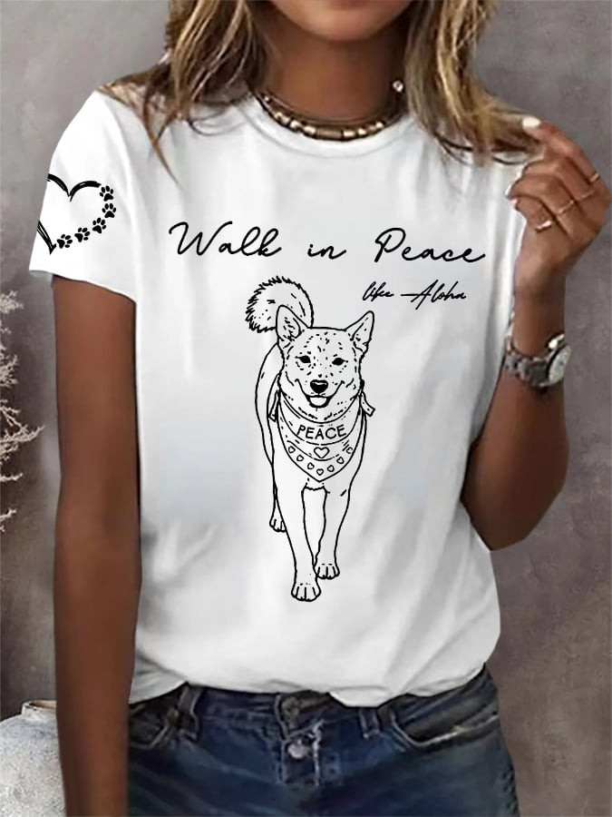 Walk In Peace Like Aloka Dog T-Shirt Aloka The Peace Dog Merch Minimalist Zen Monks Shirt