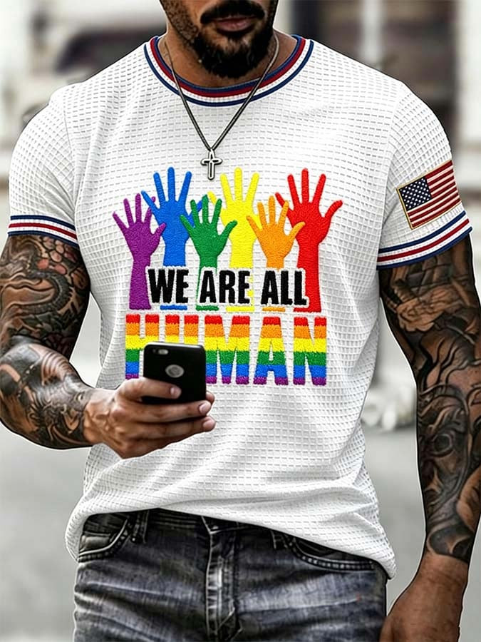 We Are All Human T-Shirt Rainbow Hands Pride LGBTQ Inclusion Diversity Clothing Gift Ideas